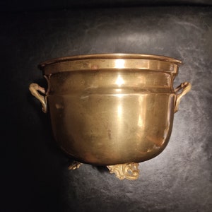 Antique Brass Flower Pot with Handles - Vintage Brass Planter with Legs - Old Brass Pot for Storage or Vintage Home Porch and Yard Decor