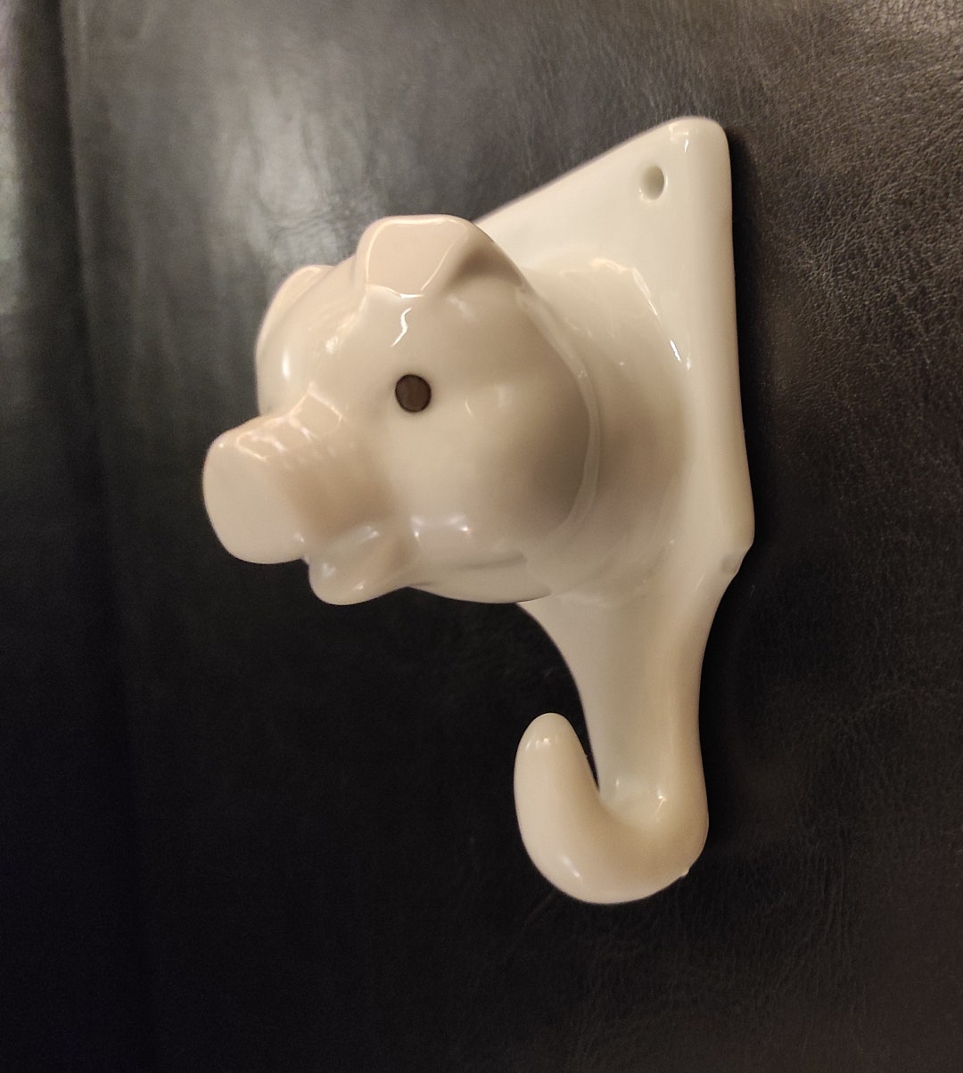Vintage Porcelain Towel Hook With Pig Design Old White Etsy