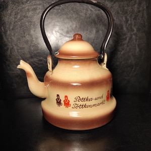 Vintage Small Enamel Teapot for Kitchen Design, Table Setting, Collection or Display - German Small Collectible Enamel Teapot