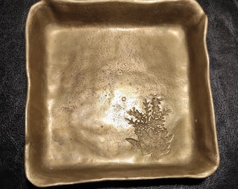 Vintage Solid Brass Small Square Tray/Brass Trinket Tray or Trinket Bowl/Solid Brass Ashtray/Brass bowl for storing jewelry/Bowl for rings