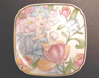 Plato decorativo de pared - Plato de porcelana vintage alemán Hutschenreuther con flores / Plato para anillos, plato para baratijas