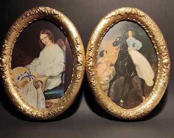 木製ベースのアンティーク楕円形額縁、絵画木製フレーム、金色の楕円形