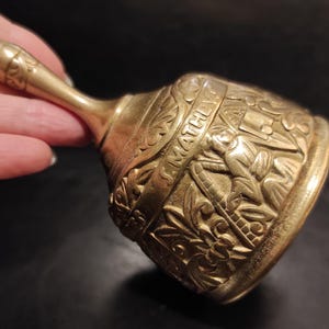 Large Antique Solid Brass Engraved Bell/Bronze, brass bell for decor or home use/Wedding patterned brass bell for collection, display, gift
