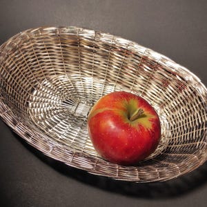 Vintage Silver Plated Steel Wire Oval Bowl/Metal Serving Bowl or Basket for Fruit, Cookies, Other Baked Goods/Antique Wire Bowl Mid Century