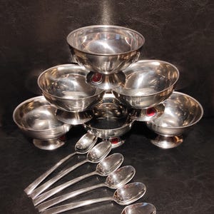 Set of 6 Vintage German Mid Century Ice Cream Bowls/Stainless Steel Ice Cream Cups for 70&#39;s Party/Set vintage metal steel dessert bowls