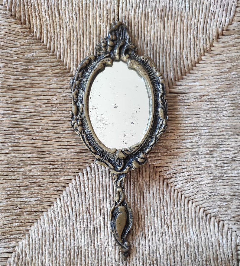 Vintage Brass Vanity Mirror Decorative Brass Large Hand Etsy