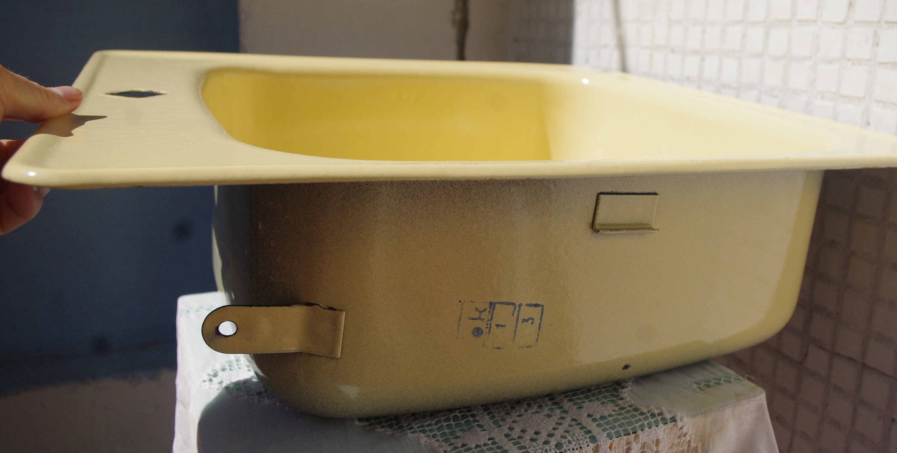 Vintage steel enamel sink Soviet antique sink 80s Etsy