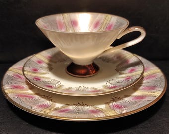 Vintage Oscar Schaller Bavaria Porzellan / Schöne antike deutsche Teetasse und Untertassen / Vintage Porzellan-Trio-Teeset