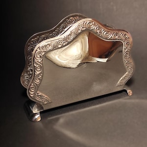 Vintage Silver Tone Napkin Holder/Old Shiny Silver Napkin Holder for Serving and Kitchen Dacor