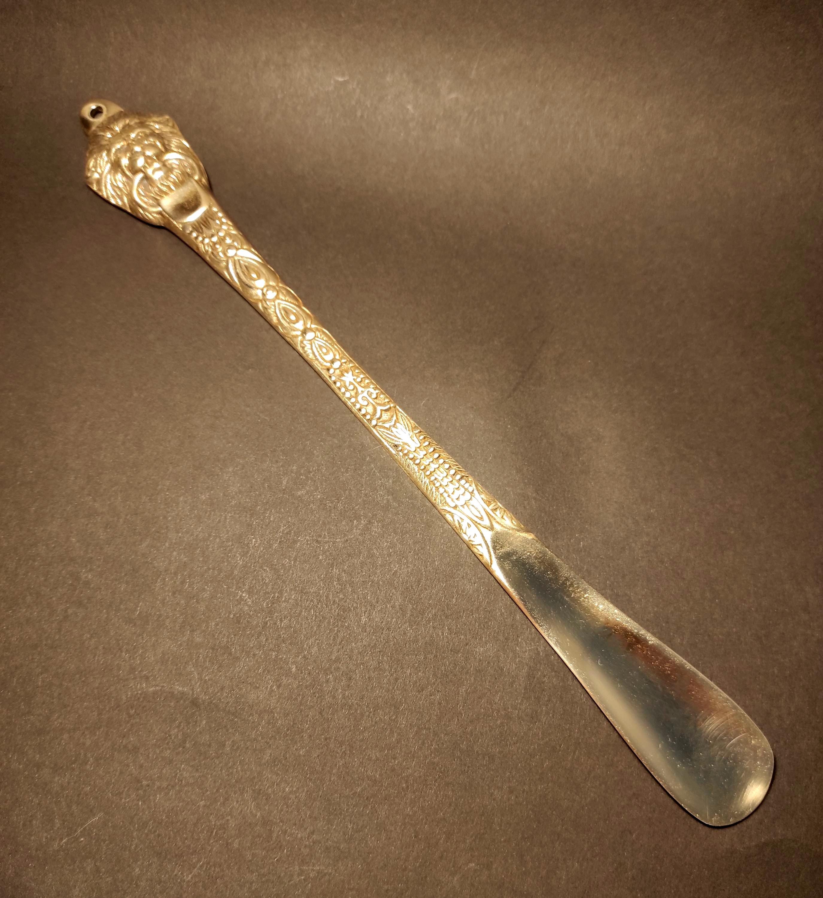 Vintage Brass Shoehorn, 14 1/2 Inches (37 Cm) Long, Featuring a