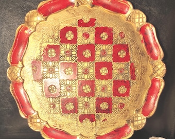Dekoratives italienisches Tablett / Vintage Mid Century Gold Frühstück Florentiner Tablett zum Sammeln, Servieren, Dekor für Küche, Bar, Restaurant