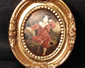Small Vintage Oval Gold Italian Frame - Mid Century Oval Gold Frame Without Glass With Antique Silkscreen
