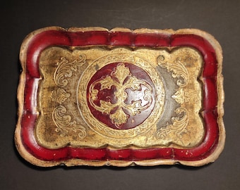 Italienisches Florentiner Tablett – Vintage-Dekoration in Gold und Rot, Frühstückstablett aus Holz, ideal zum Sammeln und Dekorieren im italienischen Stil