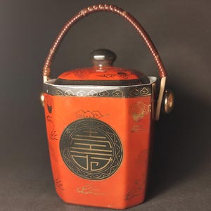 Vintage Porcelain Chinese Tea Coffee Ginger Jar/Brown Gold Pot With Lid Storage And Kitchen Decor Asian Style