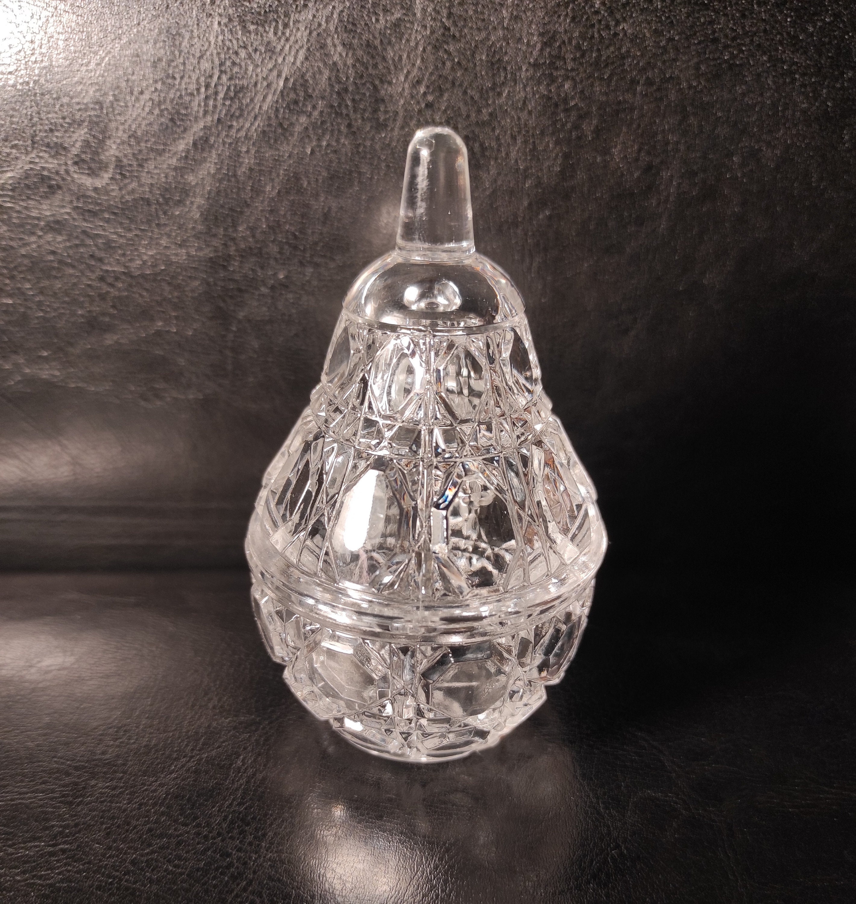 Vintage Lead Crystal Pear Shaped Jewelry Box / Small Crystal Trinket Box