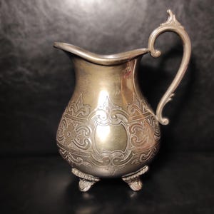 Antique Copper-Nickel E.P.N.S. Silver Plated Jug/Small Hand Engraved,Embossed Creamer/ Vintage Ornate Jug From Beginning of the Last Century