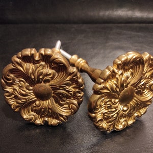 Vintage brass wall curtain holders - drapery tie back - curtain tie backs - Curtain Hold Back. Holders for tying curtains.