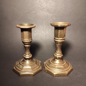 Set of two antique solid brass candlesticks - antique German candlesticks made from solid cast brass or bronze