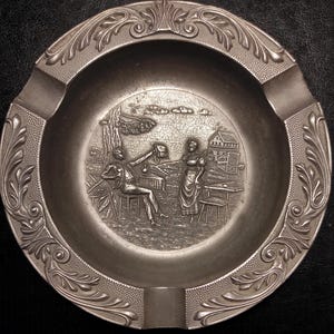 Large Vintage German Pewter Ornate Ashtray Mid Century/Cigarette Heavy 302g Ashtray for Vintage Home Decor, Bar, Restaurant, for Gift