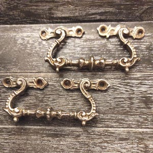Set of two vintage furniture handles for dresser or cabinet drawers / Old silver tone drawer handles