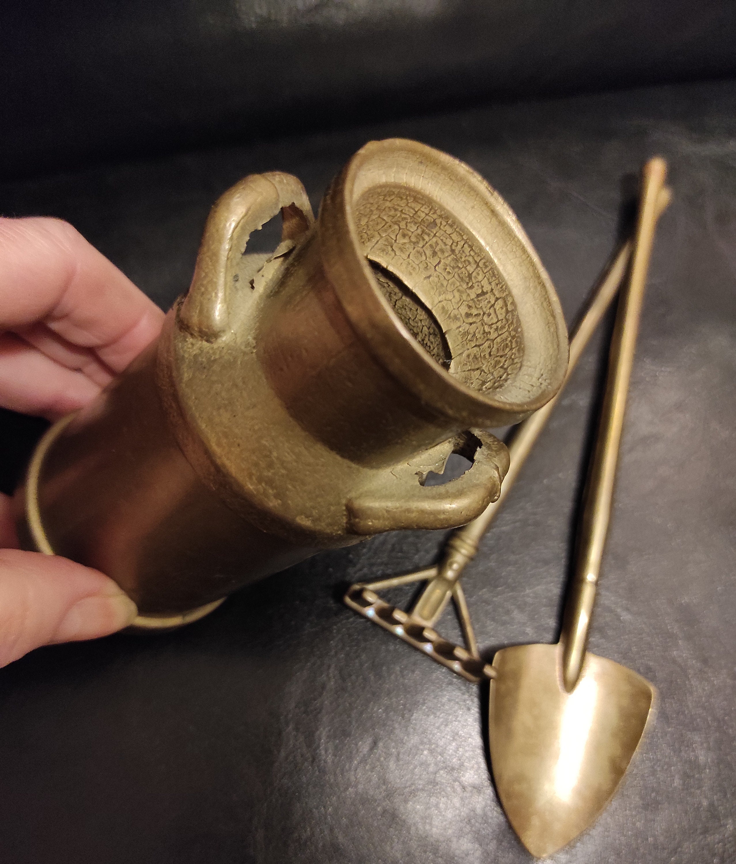 Vintage Miniature Set of Garden Tools in a Can / Tiny Can