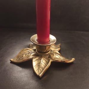 Vintage Solid Brass Art Candle Holder/Vintage Brass Art Candlestick/Old Heavy Brass Flower and Leaves Candle Holder