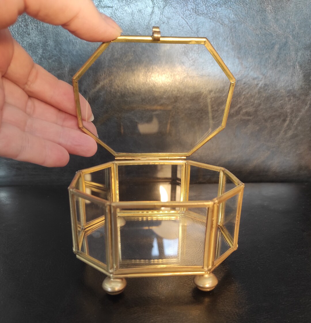 Vintage Glass Display Case With Hinged Lid. Glass Trinket Box. Etsy