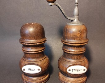 Antique Salt and Pepper Set - Wooden Salt and Pepper Shakers for Vintage Kitchen, Restaurant Decor, Farmhouse and as Photo or Video Props