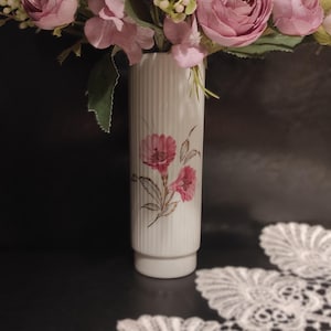 Alka Kunst Vintage German Small White Porcelain Vase 60s/Cylinder German Small Flower Design Vase/Bud Vase for Collection,Home Decor or Gift