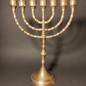 Vintage Solid Brass Menorah Candle Holder/Tall Antique Brass or Bronze Candlestick for Decor or Gift/Mid Century Brass 7 Candle Candelabra