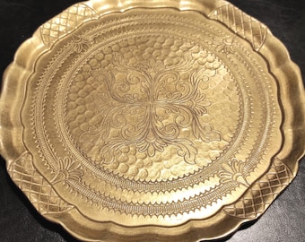 Vintage Large Round Egyptian Brass Tray, 16