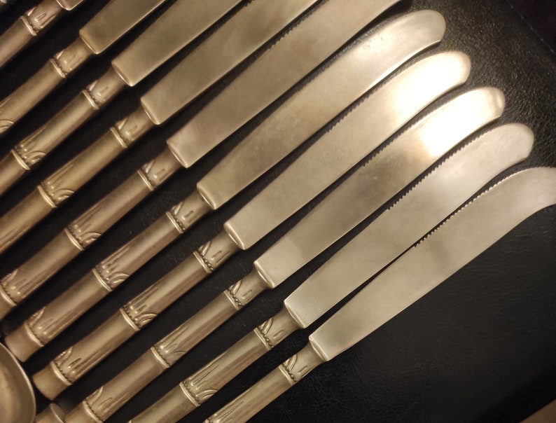 Vintage bronzenikel set 40 pieces of cutlery with bamboo-shaped handles. Cutlery with the inscription nickel bronze. Brass cutlery set. image 4