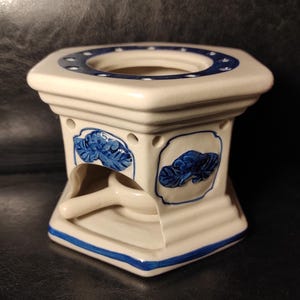 Vintage White and Blue Porcelain German Teapot Warmer for Table Setting/Porcelain White Warmer Coffee Pot, Teapot, Cup Warmer or for Dishes