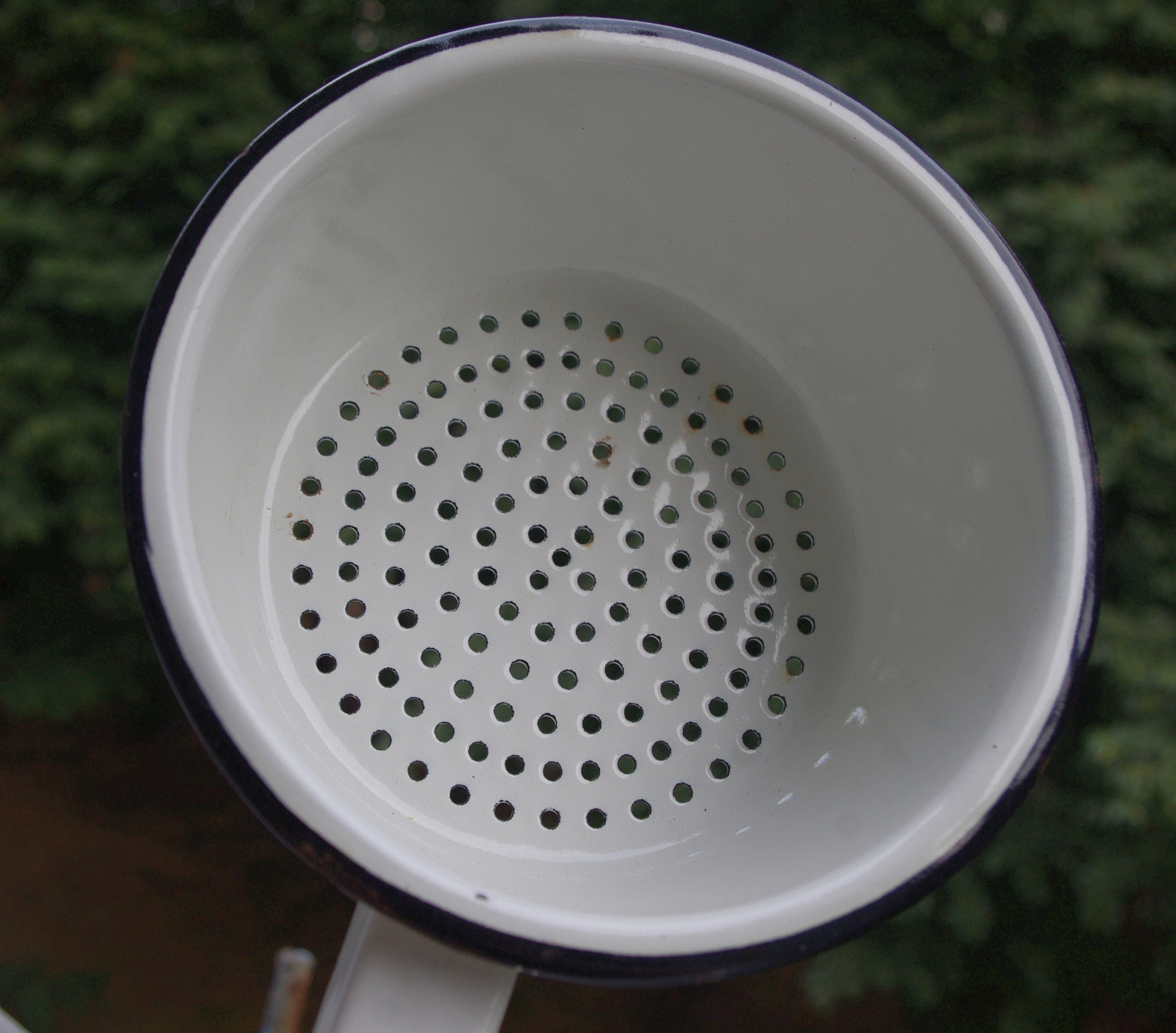 White vintage enamel colander enamel strainer with flowers Etsy