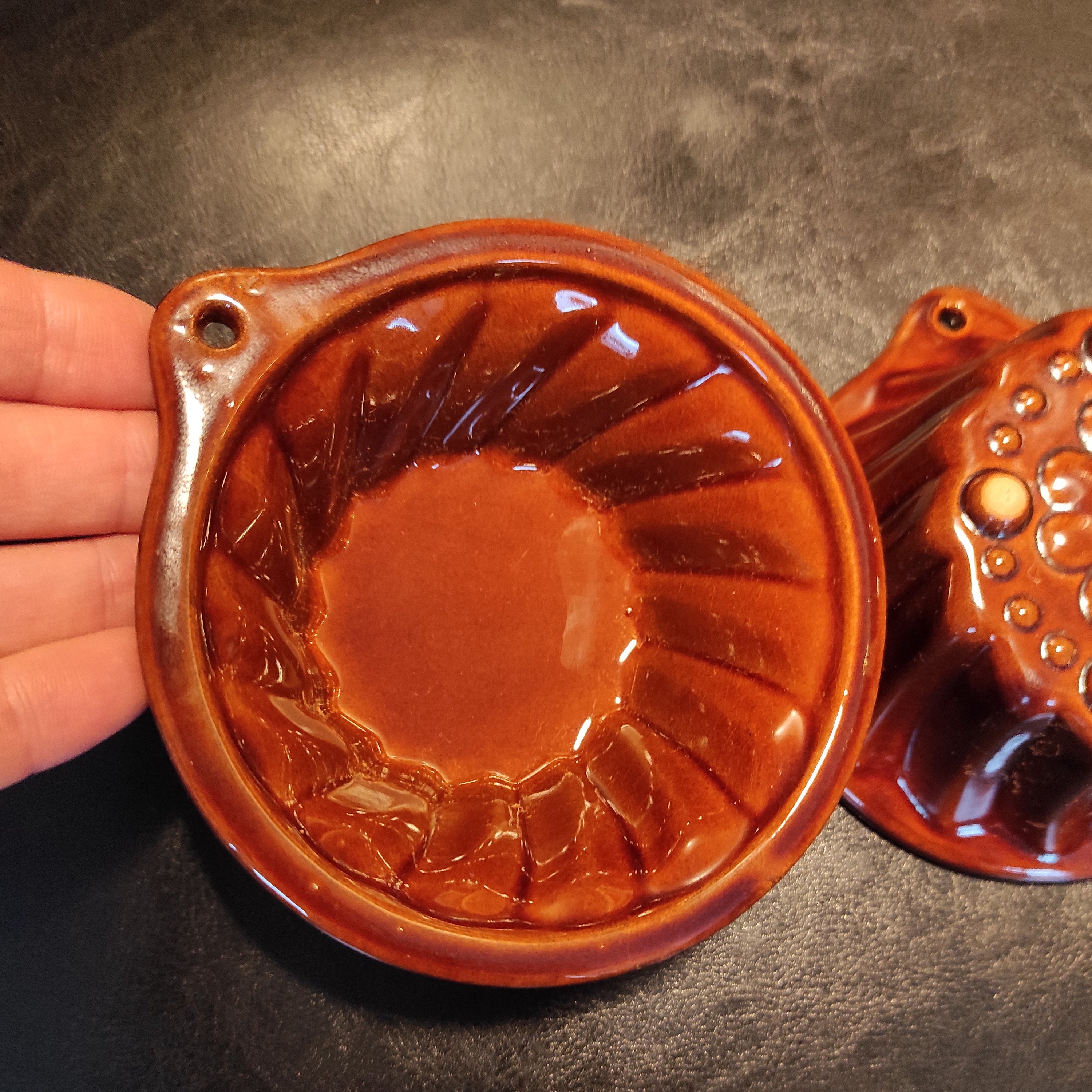 Set of Two Small Vintage German Brown Round Ceramic Baking Set of Two Small Vintage German Brown Round Ceramic Baking