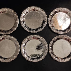 Set of 6 Vintage Silver Plated Mid Century Coasters/Old Silver Coasters for Serving or Collection, Bar or Restaurant
