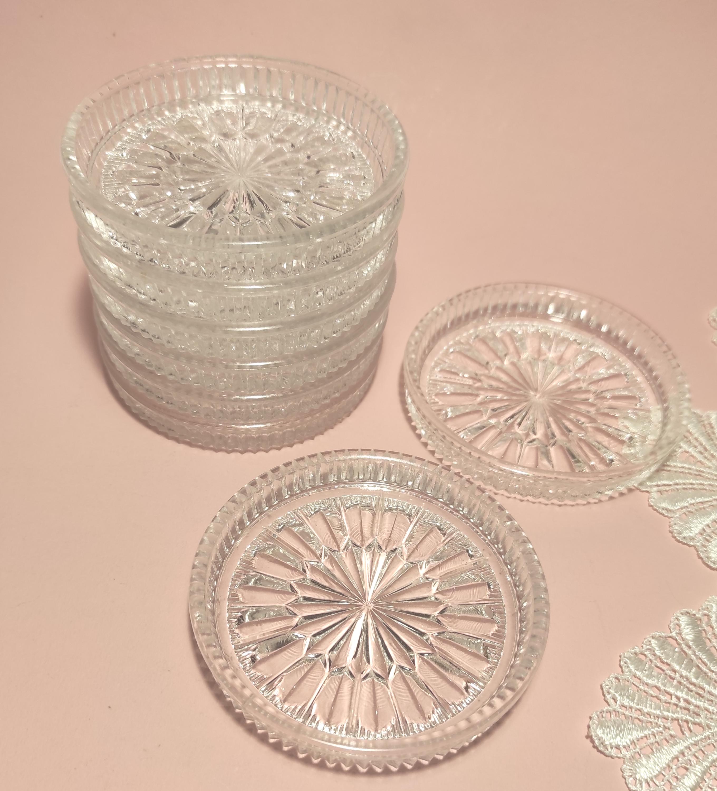 Set of 8 Vintage German Pressed Lead Crystal Coasters / Mid Century ...