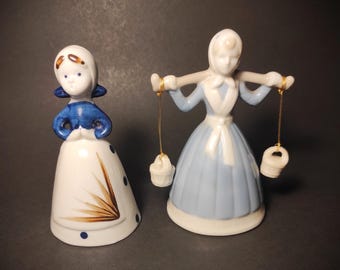Juego de dos campanas para coleccionar / Campanas coleccionables de porcelana alemana vintage, figuritas de niñas / Campanas de niñas - mediados del siglo pasado