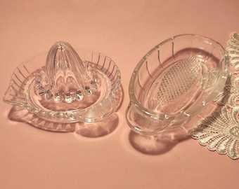 Glas Reibe, Zitronenpresse, Zitruspresse, Zitruspresse – Set Vintage Küchen Obst Werkzeug – Obst Reibe und Orangenpresse