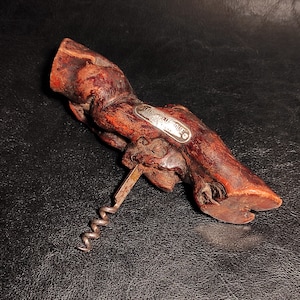 Vintage corkscrew made from grapevine - Old wooden wine bottle corkscrew