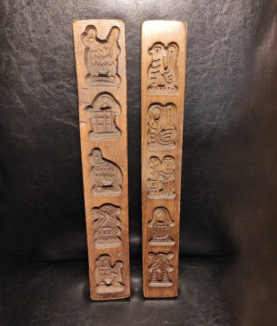 Set of 2 Vintage Wooden Molds Length 40 Cm for Gingerbread or