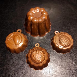 Set of 4 Tiny, Small Vintage Copper Cupcake Pans for Collection and Kitchen, Bakery, or Farmhouse Decor