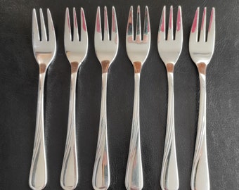 Set of 6 vintage stainless steel small forks. Vintage forks Germany 70s