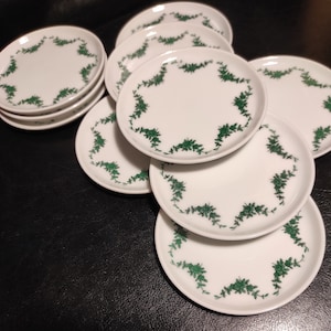 Set of 12 butter pats - Coasters Fürstenberg porcelain W. Germany - Vintage set of 12 white with green small flowers porcelain coasters