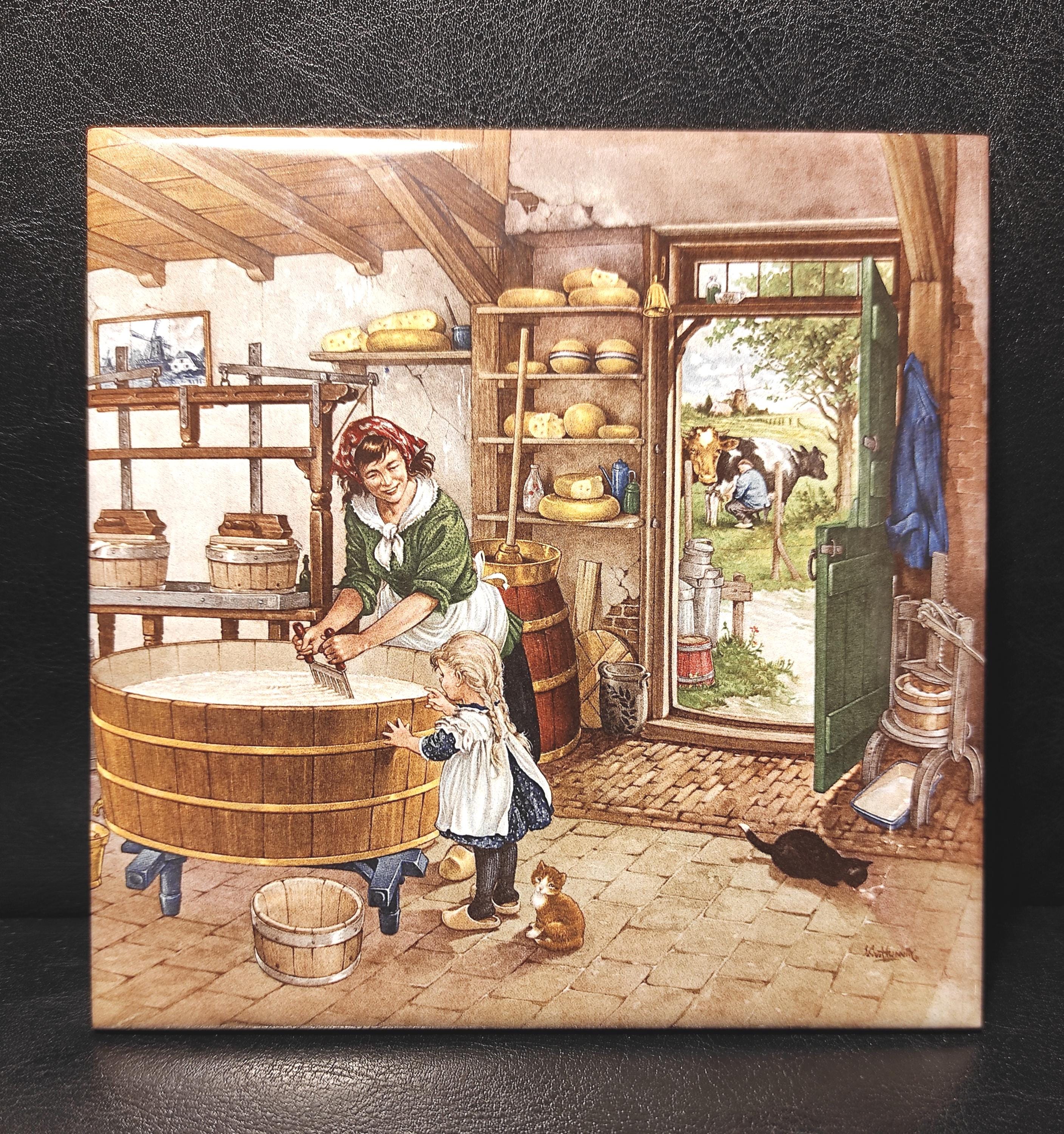 装飾タイル2枚セット オランダ製 絵画の複製入りセラミックタイル