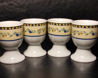 Vintage set of 4 porcelain egg holders Tirschenreuth Porzellan Bavaria Germany - egg holders with olive and lemon design