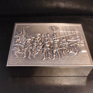 Vintage Cigarette Storage Box with Medieval Theme - Antique Silver Box - Vintage Metal Box - Silver Jewelry or Trinket Box