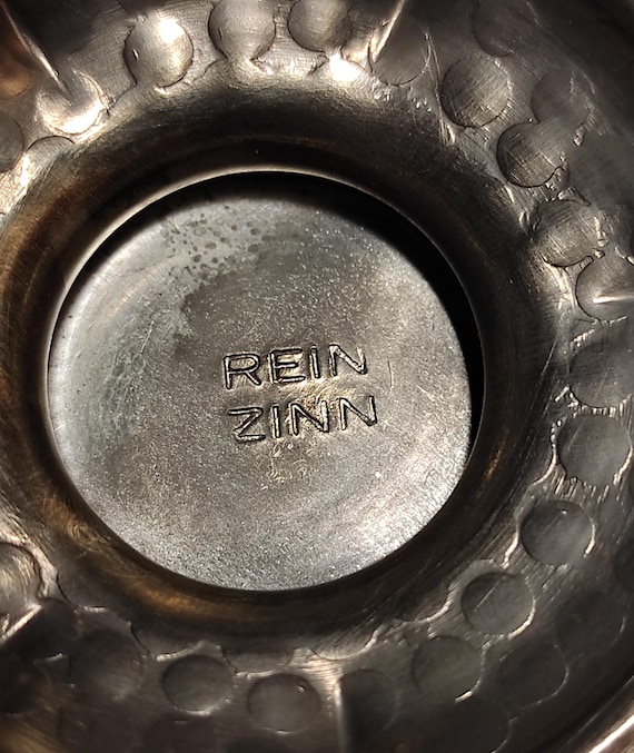 ヴィンテージドイツ製ピューター製小物入れ/蓋付きポット/装飾または