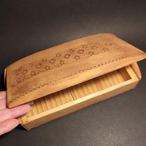 Vintage Wooden Cigarette Box/Old Wooden Hand Carved Cigarette Storage Box
