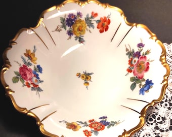 German Edelstein Bavaria Vintage Porcelain Bowl with Flower Bouquets and Gilt Edge/Mid Century Fine Bowl/Candy or Cake Bowl/Antique plate